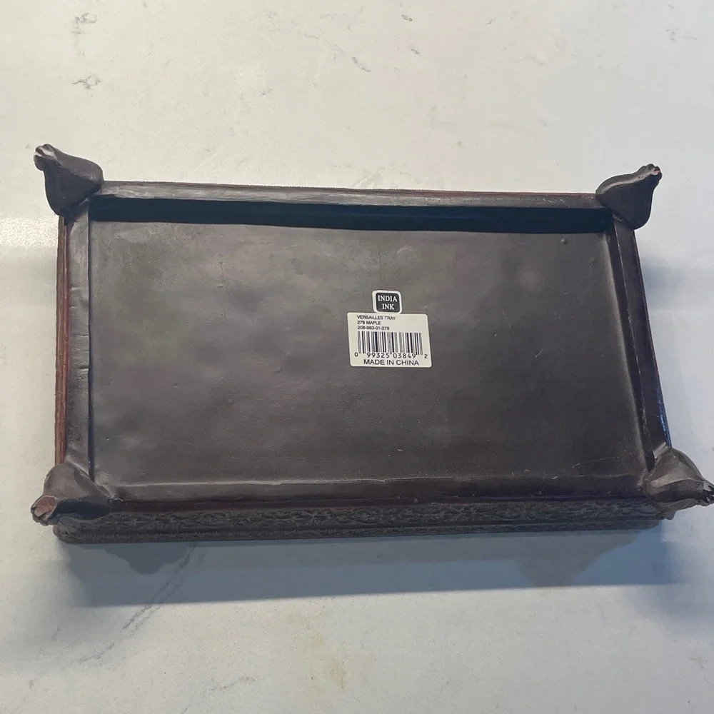 Brown, red and gold rectangular trinket dish